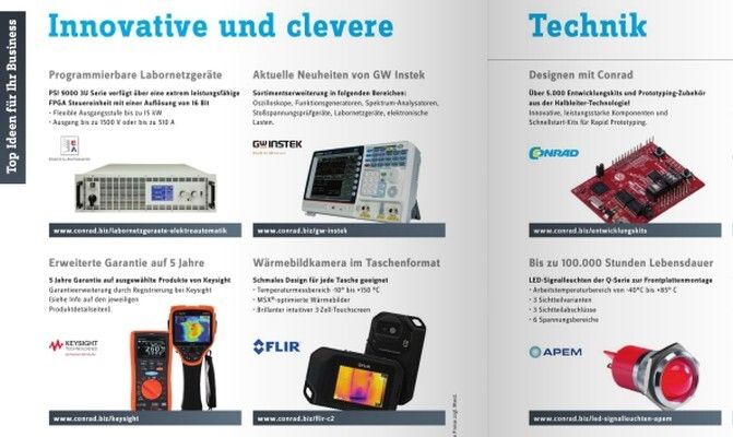 `Innovation News´: Ausschnitte aus Conrads B2B-Magazin mit topaktuellen Neuheiten und Trends (Bild: Conrad)