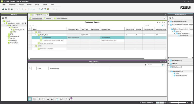Einfügen des Simulink-Modells als unabhängige Task (Phoenix Contact)