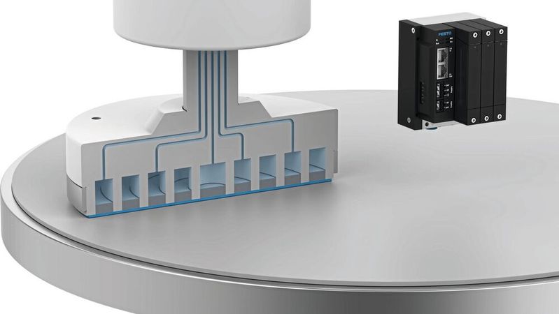 The proportional valve island VTEP is suitable for application areas such as wafer polishing or patch clamp applications in life science.(Image: Festo)