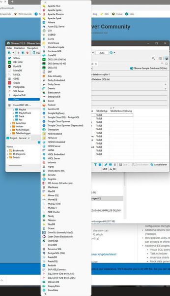 DBeaver ermöglicht die Anbindung verschiedener Datenbanksysteme. (Joos/DBeaver (Screenshot))