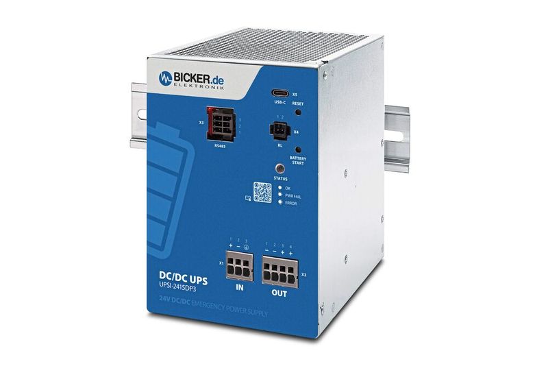 DC-Notstromversorgungslösung «Made in Germany» Bicker UPSI-2415DP3 (24V / 15A / 360W) mit integriertem LiFePO4-Hochleistungsbatteriepack und USB-C- / RS485-Modbus-Schnittstellen. (Bild: Bicker)