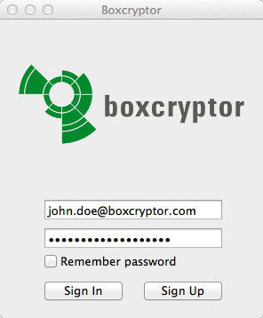 Der Login-Bildschirm von Boxcryptor für Mac OS X (Bild: Secomba)