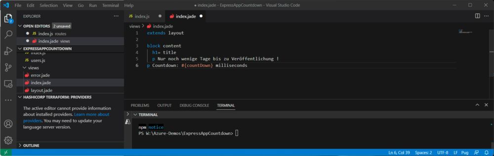 Azure Web Apps mit Node.js, Express und VS Code