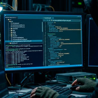 Angreifer umgehen die Authentifizierung der GitLab-Repository-Commits-API und nutzen manipulierte Dateipfade, um unbefugt sensible Serverdateien auszulesen. (Bild: Gemini / Vogel IT-Medien GmbH / KI-generiert)