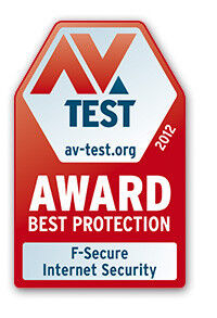 2012 erhält F-Secure von AV-Test.org den Award Best Protection für Internet-Sicherheit im Bereich Privatanwender. Beurteilt wird die Schutzleistung gegen tagesaktuelle Bedrohungen wie Malware-Infektionen durch Zero-Day-Attacken und Szenarien wie die Infektion durch bösartige Webseiten und E-Mails. (Bild: F-Secure)
