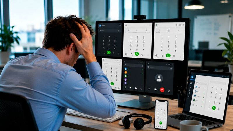 Wo früher ein Tischtelefon stand, treffen heute Endgeräte, Betriebssysteme, Headsets, lokale Audio-Einstellungen, Browser, Softphone-Clients und Remote-Desktop-Sitzungen aufeinander.(Bild:  SAB für Snom / KI OpenAI / KI-generiert)