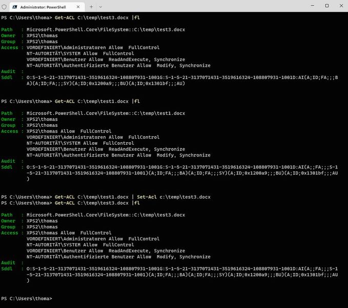 Verwalten von Berechtigungen in der PowerShell mit verschiedenen Auswirkungen. (Bild: Joos)