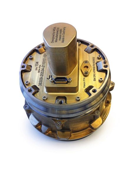 Das Antriebsmodul für die Exomars-Mission kombiniert einen bürstenlosen Motor DCX 22L, das Planetengetriebe GP22 HD, eine Magnetbremse sowie Positions- und Drehgeschwindigkeits-Sensoren. (Maxon)