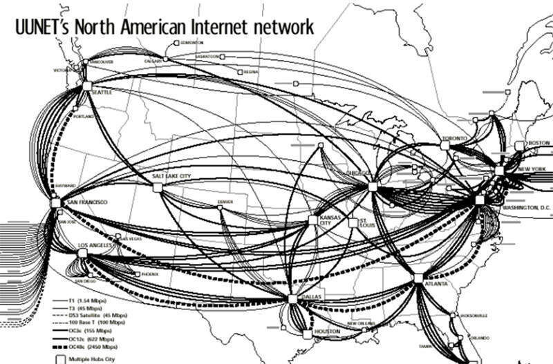Abbildung 2: WAN Beispiel: das US-Netz von UUnet; Bild: Dr. Franz-Joachim Kauffels (Archiv: Vogel Business Media)