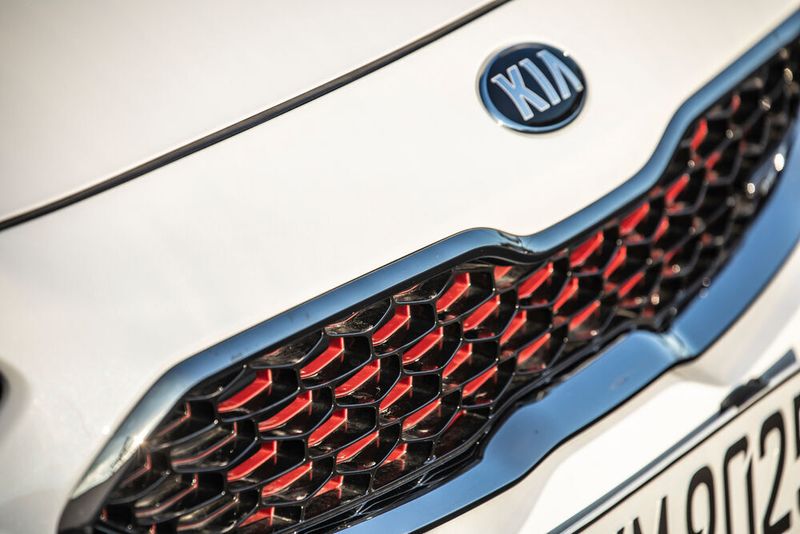 Von außen ist der GT an den roten Wabeneinsätzen am Kühlergrill zu erkennen. (Kia)