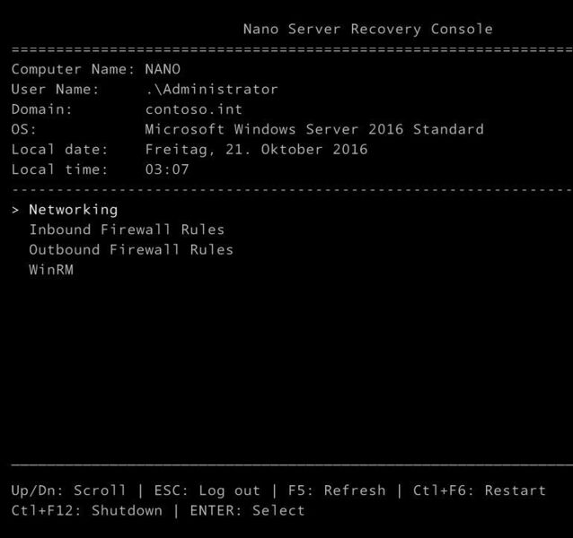 Aktuell werden Nano-Server noch mit der lokalen Reovery-Console grundlegend konfiguriert. (Joss / Microsoft)
