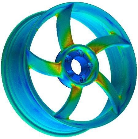 Simulation zur Auslegung der Felgengeometrie. (Bild: Fraunhofer LBF)
