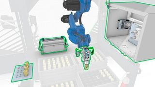 Der Robo Operator kann eigenständig an einer Werkzeugmaschine arbeiten. Hier sieht man eine Simulation.  (IP)