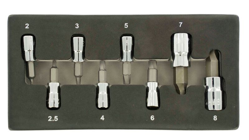 Das achteilige Set hat Aufsätze für Innensechskantköpfe von 2 bis 8 mm und kostet 39,95 netto. (Bild: Mawek)