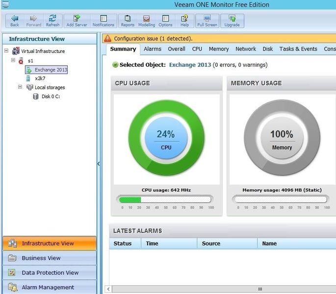 Abbildung 10: Da der Hyper-V-Host Basis aller virtueller Server im Unternehmen ist, sollte er zuverlässig überwacht werden. In diesem Bereich gibt es auch kostenlose Tools, die enorm umfangreich sind, und Administratoren immer einen guten Überblick geben, zum Beispiel Veeam One. (Bild: Joos)