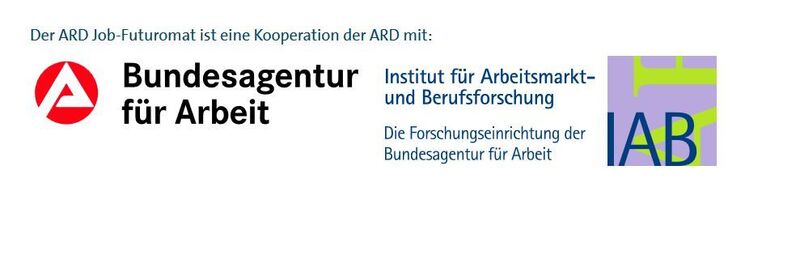 Kooperieren mit der ARD: Bundesagentur für Arbeit (BA) und das Institut für Arbeitsmarkt- und Berufsforschung (IAB). (https://job-futuromat.ard.de/)