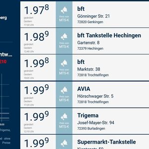 Die Kraftstoffpreise am Trigema-Hauptsitz in Burladingen am Morgen des 16. April 2026.(Bild:  InfoRoad/Screenshot: Vogel Communications Group)