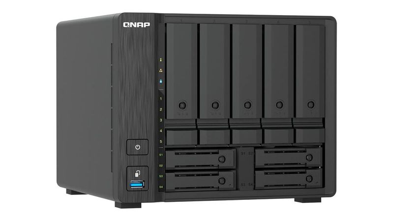 Das TS-h966TX ist laut Hersteller QNAP ein platzsparendes 9-Bay-Hybrid-NAS für Highspeed-Media-Workflows.(Bild:  QNAP)