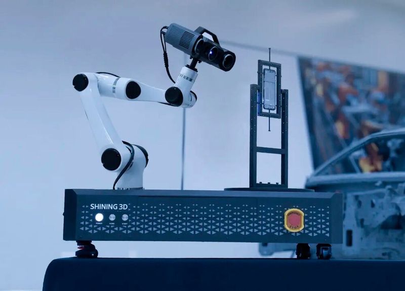 Ob tragbar, auf einem Drehteller montiert oder in einem Roboterarm integriert – der OptimScan Q12 passt sich flexibel modernen Produktionsbedürfnissen an und macht vollflächige, automatisierte Inspektion zugänglicher als je zuvor. (Bild: Shining 3D)