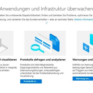 Abbildung 1: „Azure Monitor“ überwacht auch Metriken und Protokolle. Die Einrichtung kann auch im Web-Portal erfolgen.