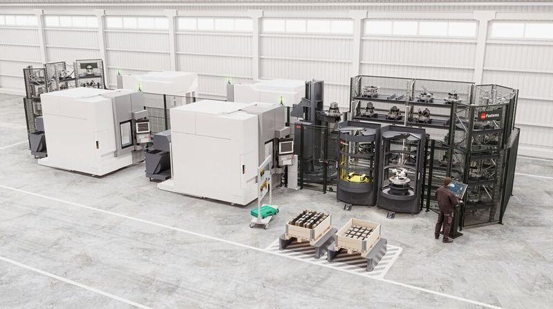 Das FPS für die Automatisierung von 4- und 5-achsigen Fräs- sowie Fräs-/Drehzentren überzeugt vor allem durch sein kompaktes, modulares Design.  (Bild: Fastems)