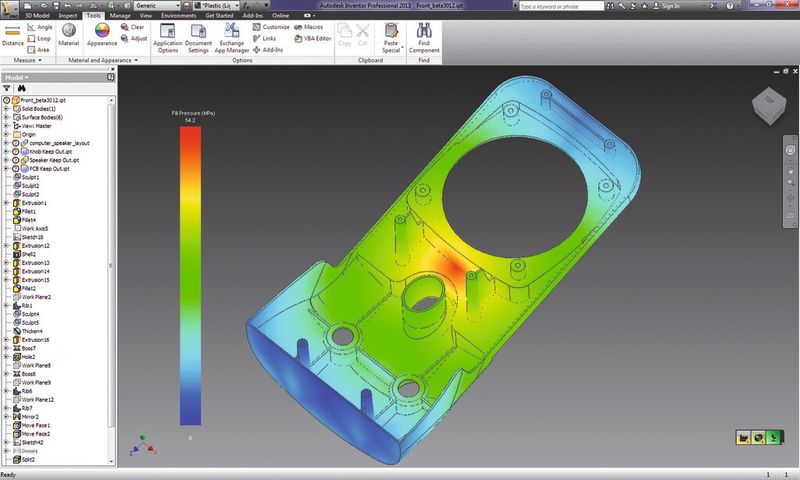 Ergebnis der Füllsimulation des Plug-ins «Autodesk Simulation DFM» in «Autodesk Inventor». (Bild: Autodesk)