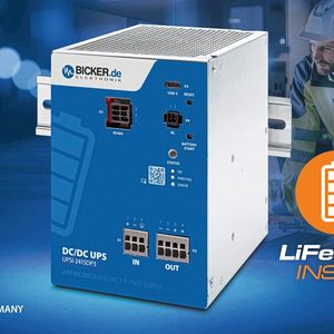 DC-Notstromversorgungslösung «Made in Germany» Bicker UPSI-2415DP3 (24V / 15A / 360W) mit integriertem LiFePO4-Hochleistungsbatteriepack und USB-C- / RS485-Modbus-Schnittstellen. (Bild: Bicker)