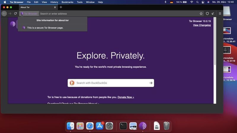 TOR Browser nach dem Start. Die Seite von DuckDuckGo wird automatisch geöffnet. (Joos)