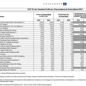 Lünendonk-Liste: Microsoft und SAP führen die Liste der Top 25 Standardsoftware-Anbieter an.