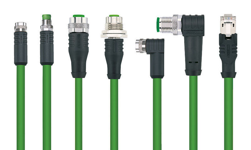 Industrial-Ethernet-Steckverbinder mit PVC-Leitung für Applikationen mit geringen Ansprüchen an Schleppketten- und Torsionseigenschaften. (Escha)