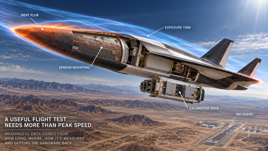 Peak Mach number is not a complete test specification. Duration, dynamic pressure, heat flux and payload conditions determine useful evidence.(Source:  KI-generiert / Imagen)