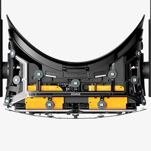 Die Oculus Rift ohne Abdeckung. Gut zu sehen sind die für das Trackeing verwendeten Infrarot-LEDs.(Bild:  Oculus)