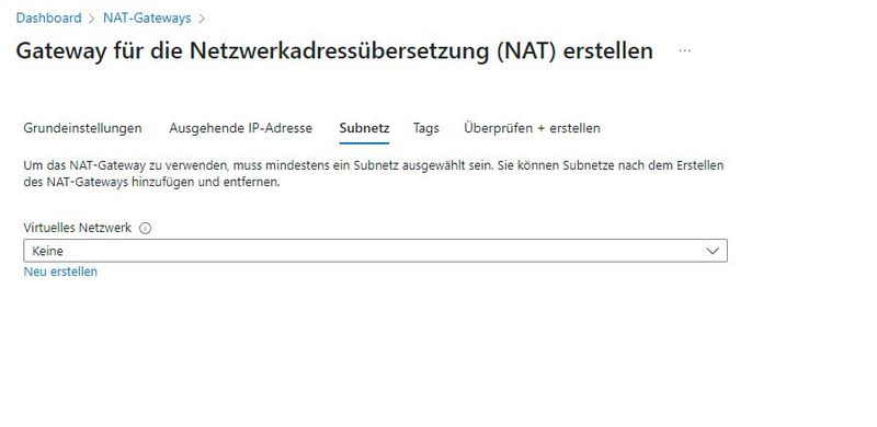 Anpassen eines Subnetzes für das NAT-Gateway. (Bild: Joos - Microsoft)