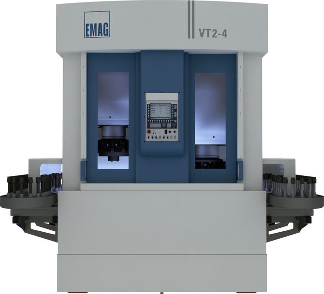 Die VT 2-4 ist eine 4-achsige Wellendrehmaschine für Wellen bis 400 mm Länge und 100 mm Durchmesser. (Bild: EMAG)