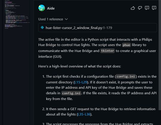 Aide fasst ein Skript zusammen.(Bild:  Lang / CodeStory)
