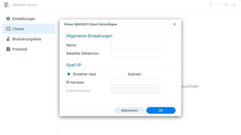 RADIUS-Clients auf dem Synology-NAS hinzufügen. (Bild: Joos)