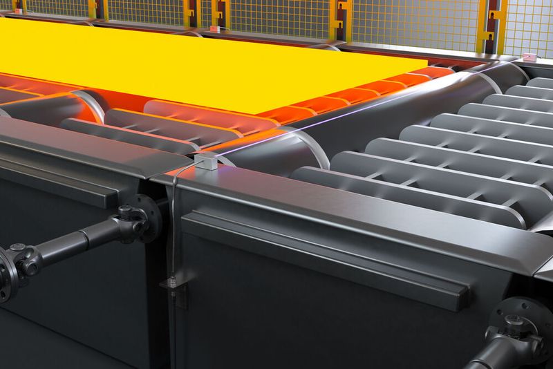Typisches Einsatzgebiet einer Hochleistungslichtschranke: die Positionsabfrage von glühenden Metallteilen auf einer Rollenbahn. (Bild: IPF Electronic)