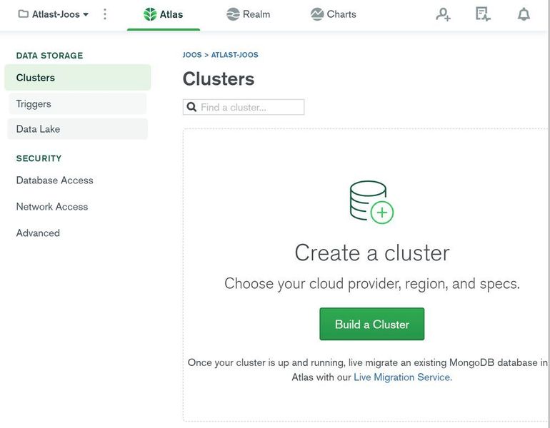 Wenn eine Organisation zur Verfügung steht, kann über einen Assistenten ein Cluster konfiguriert werden. (Joos/MongoDB (Screenshot))