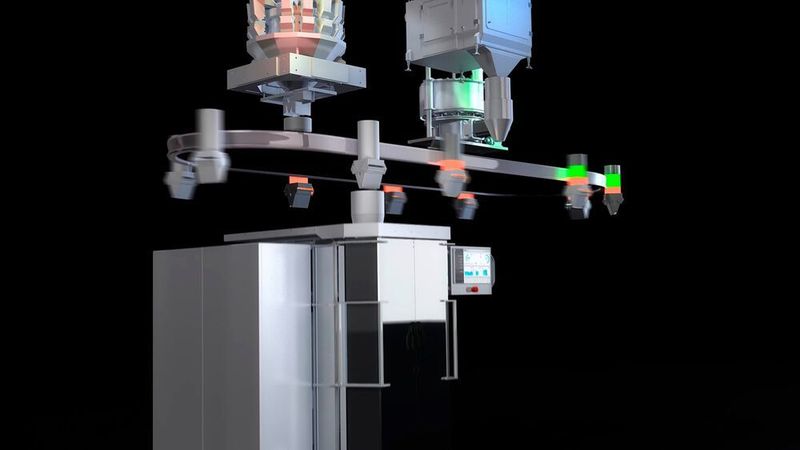 Die Lösung für Zuführtechnik hebt die Kopplung zwischen Dosier- und Füllprozess auf und führt eine variable Verteilebene ein. Ein linearmotorgetriebenes Shuttlesystem schafft portionsweise Varianz zwischen unterschiedlichen Dosiersystemen mit verschiedenen Füllgütern und einer oder mehreren Form-, Füll-, Verschließmaschinen. Damit eröffnen sich große Kombinationsmöglichkeiten, die vom Sortimentsprogramm der jeweiligen Verpackungsmaschine bedarfsgerecht gesteuert werden. Eingereicht von Rovema.  (Deutsches Verpackungsinstitut e. V. )
