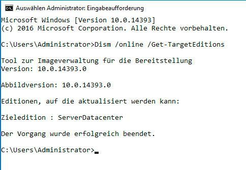 Anzeigen der möglichen Zieleditionen der Installation. (Microsoft / Joos)