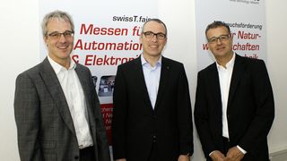 v.l.: Roland Steinemann, Geschäftsführer swissT.net, Peter A. Cologna, Geschäftsführer easy Fairs Switzerland GmbH und Eric Brütsch, Siemens Schweiz AG. (Bild: SwissT.net)