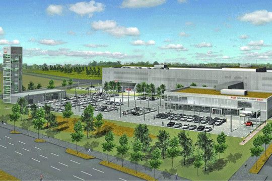 Die Zeichnung verdeutlicht die gewaltigen Abmessungen des neuen Audi-Zentrums in Berlin-Adlerhof. (Foto: Audi)