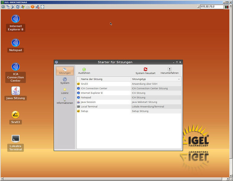Der Desktop des Igel One im Betrieb mit diversen konfigurierten Sitzungen und dem Application Launcher (Archiv: Vogel Business Media)