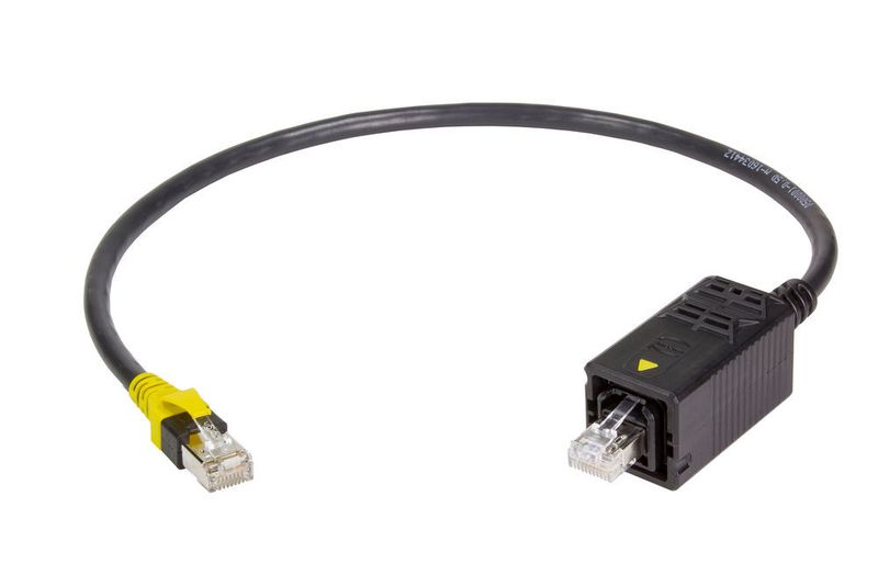 Das Bild zeigt den Pushpull SFP XS in der kupferbasierten RJ45-Ausführung für kürzere Übertragungsstrecken. (Harting)