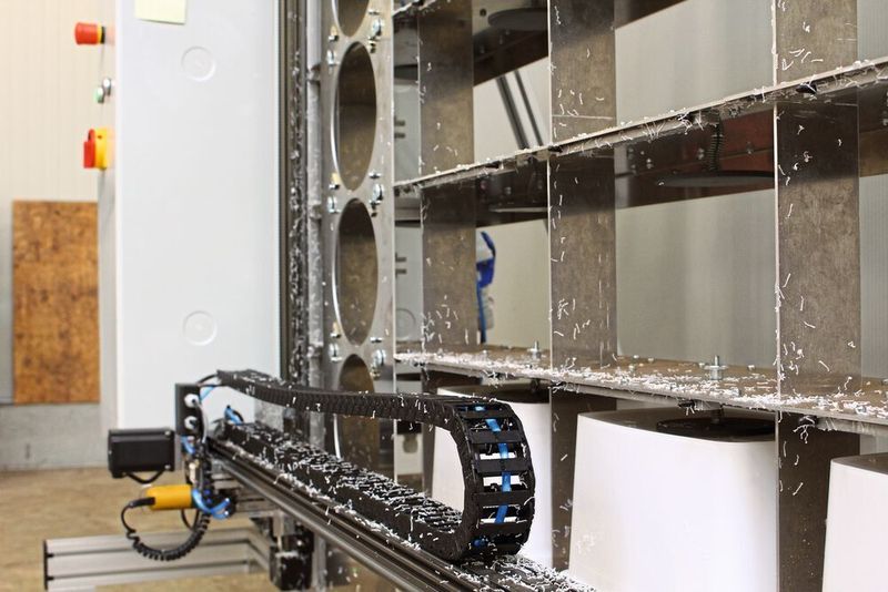 Die Energiekette E4 von Igus sorgt für die sichere Leitungsführung am Drylin-Portal des Eimer­bohrers. (Igus)