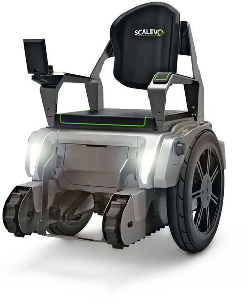 Ein 3D-Modell des Scalevo-Rollstuhls, bei dem bürstenlose DC-Motoren in Kombination mit Keramikgetrieben zum Einsatz kommen. (Bild: Scalevo)