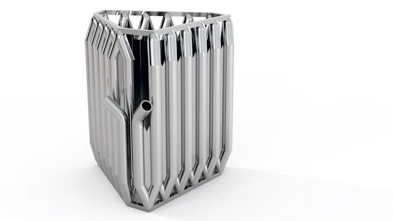 Through various optimization steps, costs in construction, manufacturing, and assembly can be reduced, as in this workpiece, which is based on the design of heat sinks and has been optimized for additive manufacturing.(Image: 3D Metal Theobald)