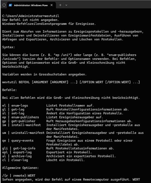Mit wevtutil werden Ereignisanzeigen so konfiguriert, dass die Ereignissammlungen funktionieren. (Bild: Joos)
