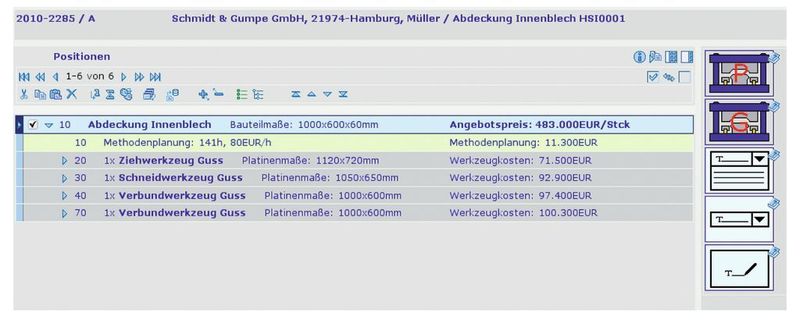 Bild 2: Listenansicht der Funktion kumulierte Preisbildung für den gesamten Werkzeugsatz.  (Bild: HSI)
