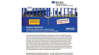 BG RCI-Sonderpublikation „Corona-Pandemie: Zusätzliche Gefährdungen und Belastungen durch außergewöhnliche betriebliche Bedingungen“ (BG RCI)
